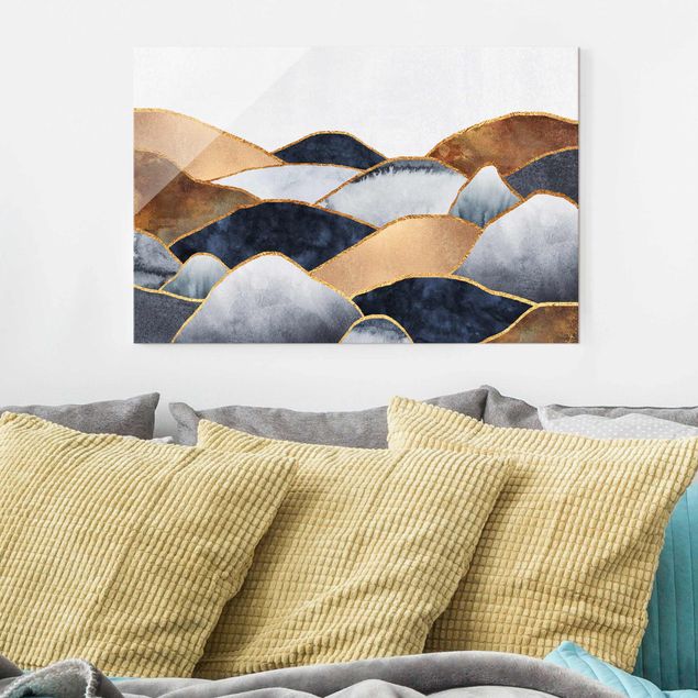 Wanddeko über Sofa Goldene Berge Aquarell