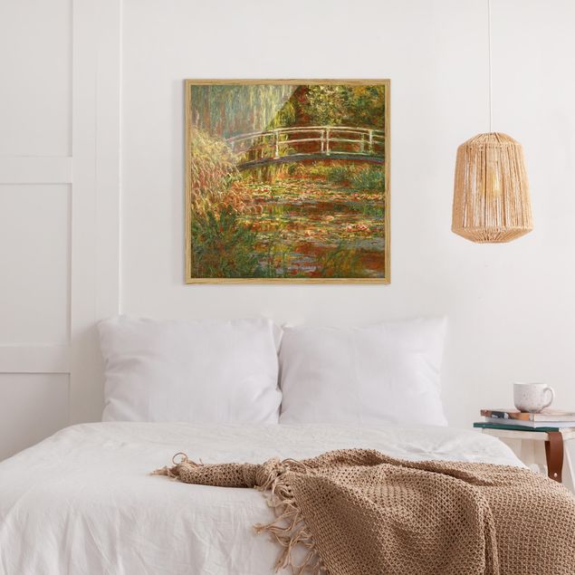 Wanddeko Schlafzimmer Claude Monet - Seerosenteich und japanische Brücke (Harmonie in rosa)