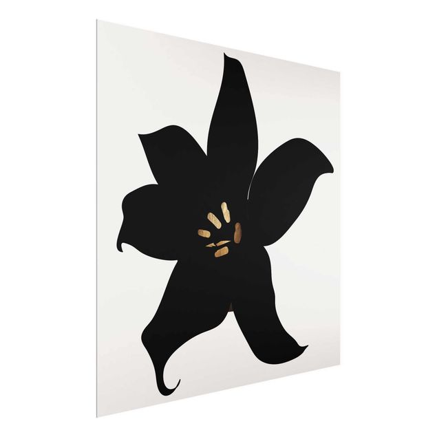 Wanddeko Wohnzimmer Grafische Pflanzenwelt - Orchidee Schwarz und Gold