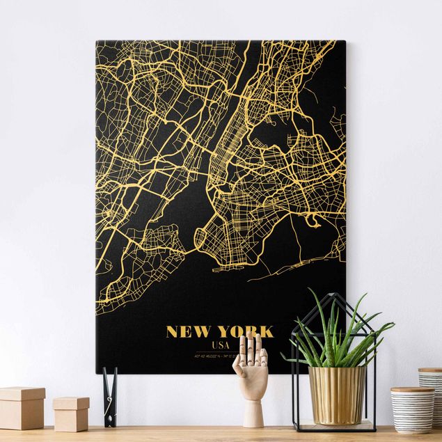Wanddeko Wohnzimmer Stadtplan New York - Klassik Schwarz