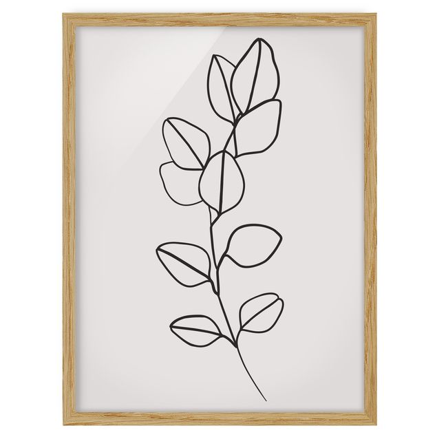 Wanddeko Flur Line Art Zweig Blätter Schwarz Weiß