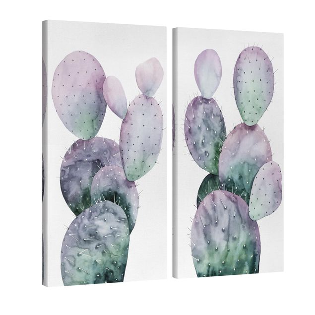Wanddeko Esszimmer Kaktus in Lila Set I