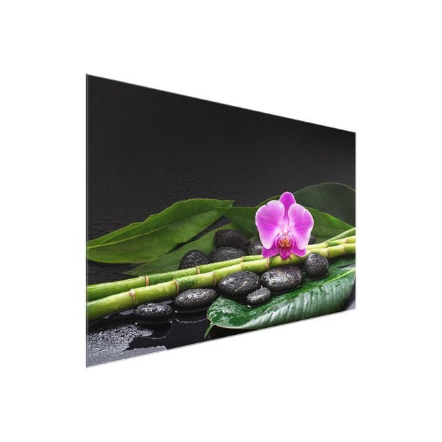 Wanddeko Flur Grüner Bambus mit Orchideenblüte