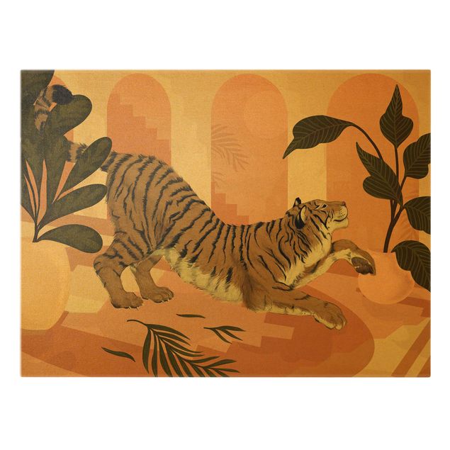 Wanddeko Jugendzimmer Illustration Tiger in Pastell Rosa Malerei
