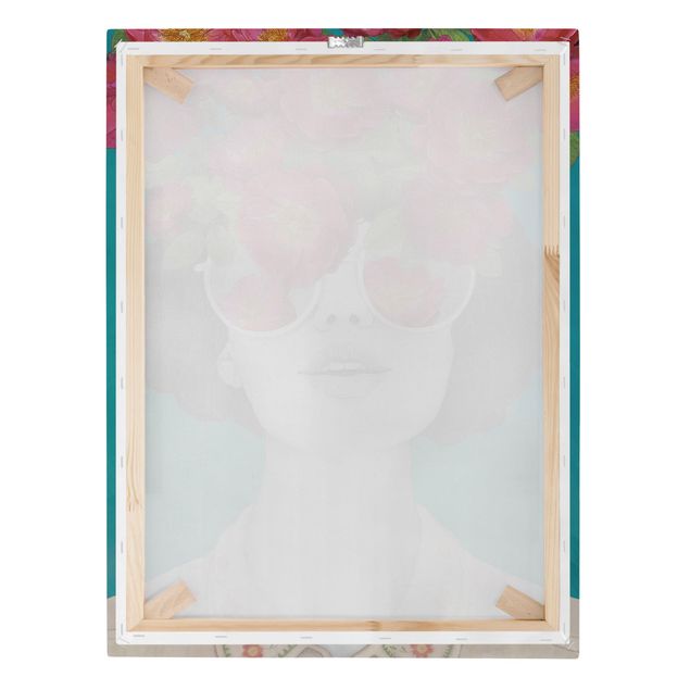 Wanddeko Esszimmer Illustration Portrait Frau Collage mit Blumen Brille
