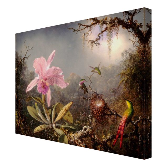 Wanddeko Esszimmer Martin Johnson Heade - Orchidee und drei Kolibris