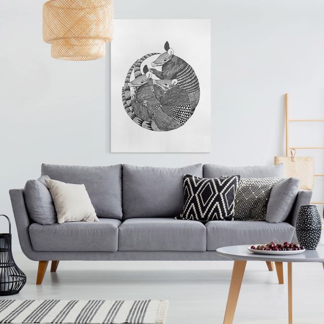 Wanddeko Wohnzimmer Illustration Gürteltiere Schwarz Weiß Muster