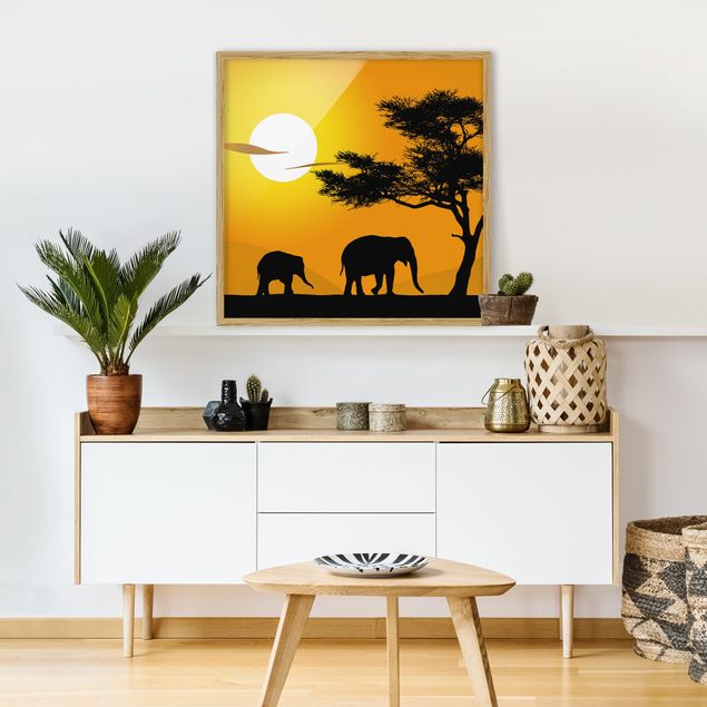 Wanddeko Wohnzimmer African Elefant Walk