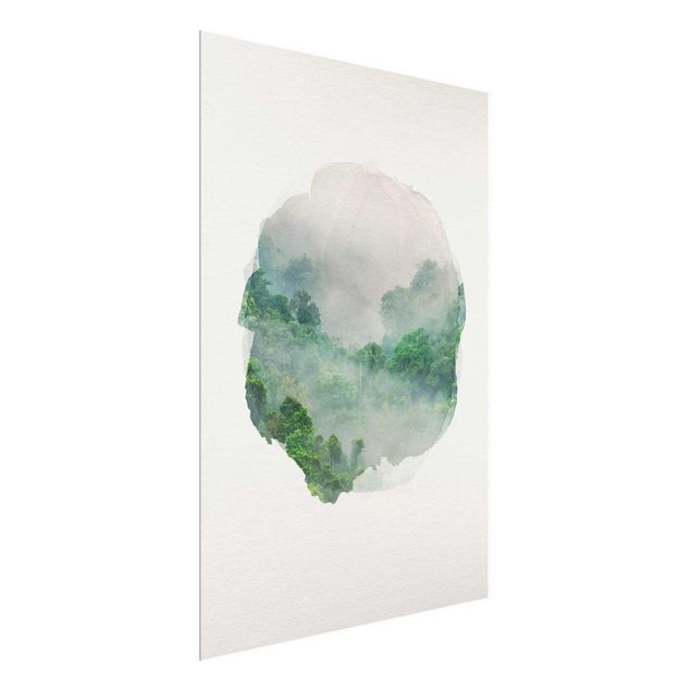 Wanddeko Esszimmer Wasserfarben - Dschungel im Nebel