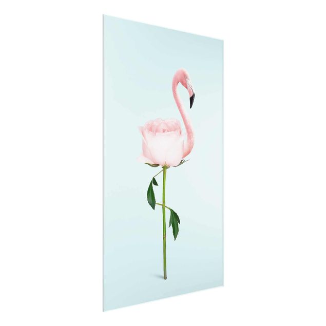Wanddeko Schlafzimmer Flamingo mit Rose