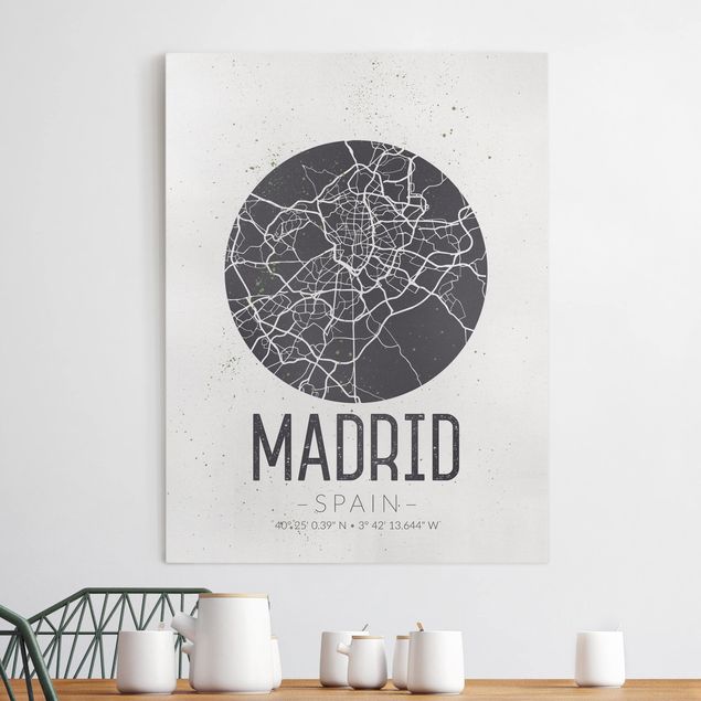 Wanddeko Wohnzimmer Stadtplan Madrid - Retro