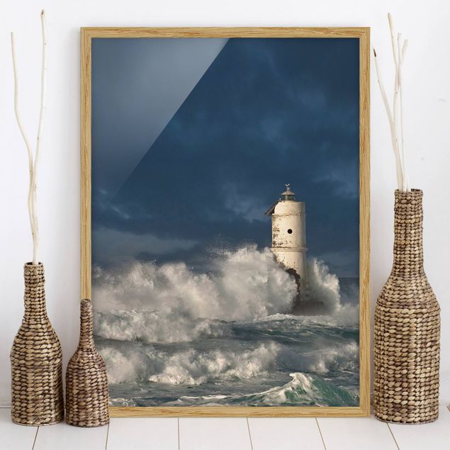 Strandbilder mit Rahmen Leuchtturm auf Sardinien