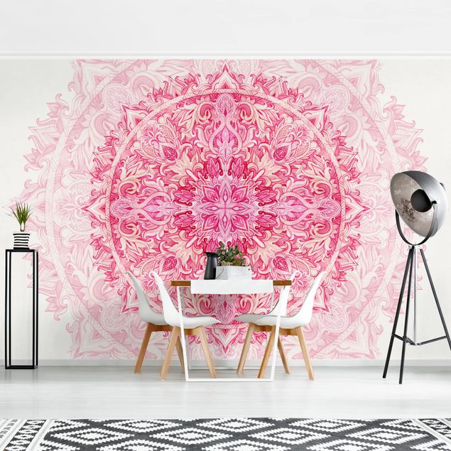 Wanddeko Wohnzimmer Mandala Aquarell Ornament pink