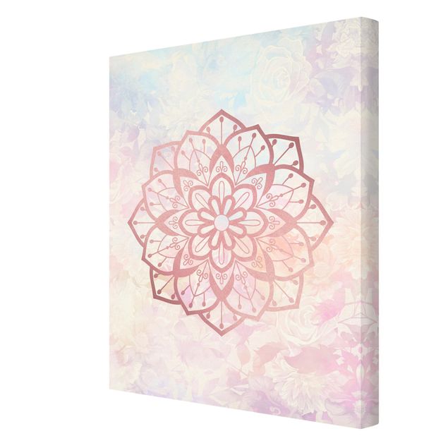 Wanddeko Büro Mandala Illustration Blüte rose pastell