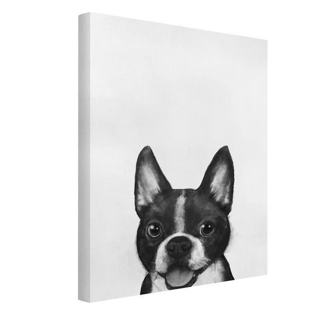Leinwandbild Katze Illustration Hund Boston Schwarz Weiß Malerei