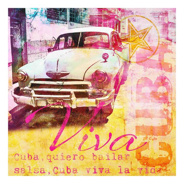 Wanddeko pink Kubanischer Oldtimer Collage