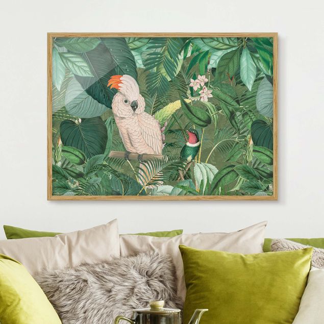Wanddeko Wohnzimmer Vintage Collage - Kakadu und Kolibri