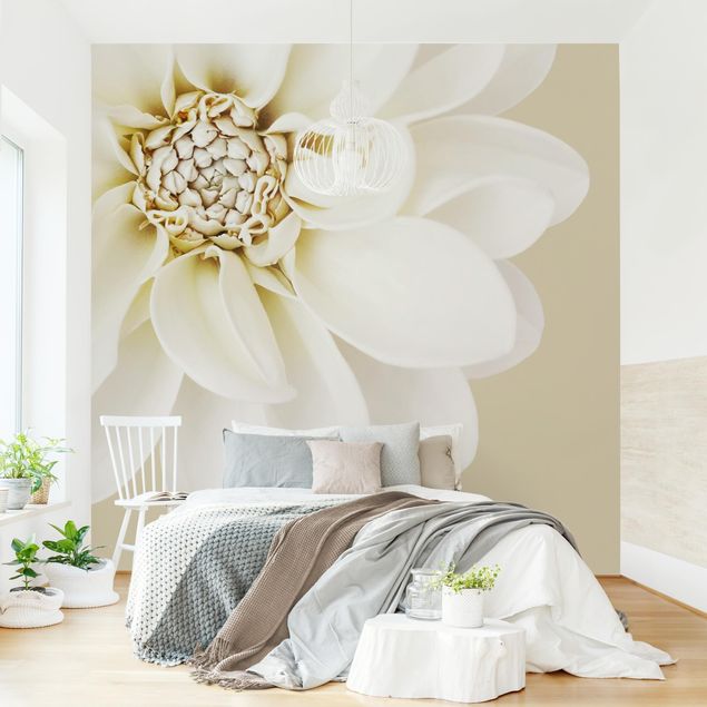 Wanddeko Schlafzimmer Dahlie Weiß Pastell Sandfarben