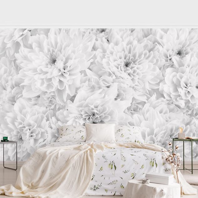 Wanddeko Wohnzimmer Dahlien Blumenmeer Schwarz-Weiß