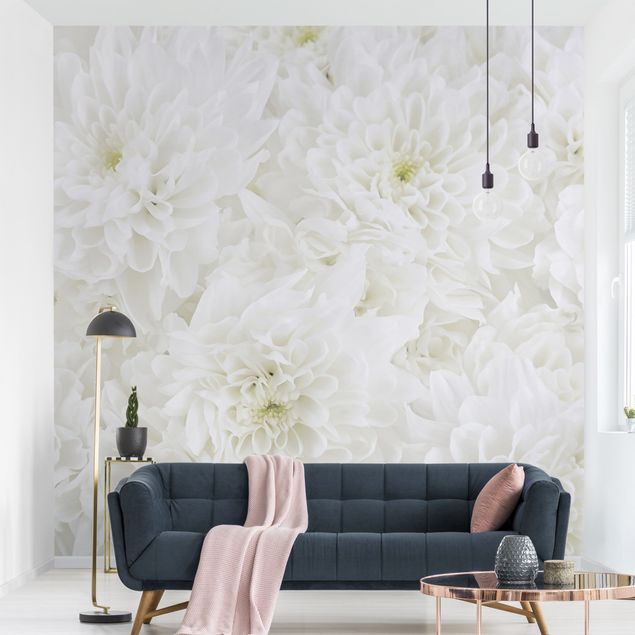 Wanddeko Wohnzimmer Dahlien Blumenmeer weiß