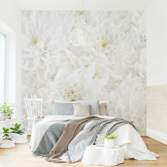 Wanddeko Schlafzimmer Dahlien Blumenmeer weiß