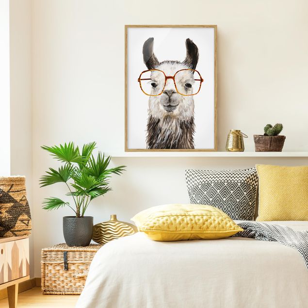 Wanddeko Schlafzimmer Hippes Lama mit Brille IV