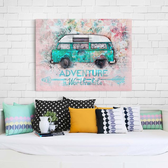 Wanddeko Schlafzimmer Bulli Adventure Collage Pastell