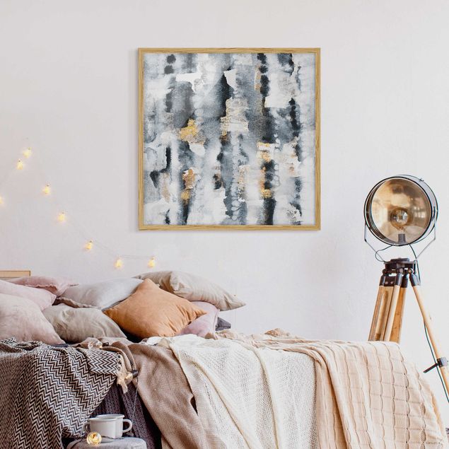 Wanddeko Schlafzimmer Abstraktes Aquarell mit Gold