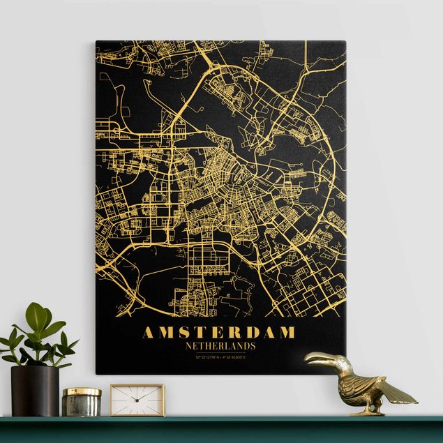 Wanddeko Wohnzimmer Stadtplan Amsterdam - Klassik Schwarz