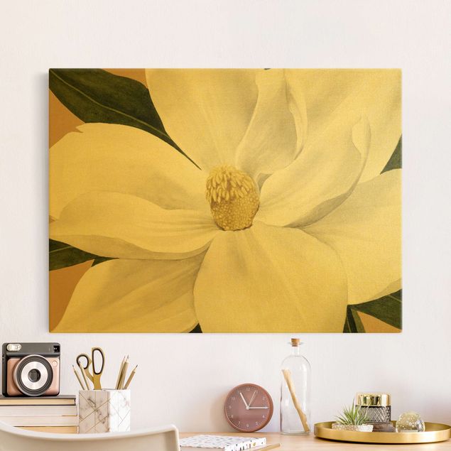 Wohndeko Blume Magnolie auf Gold II