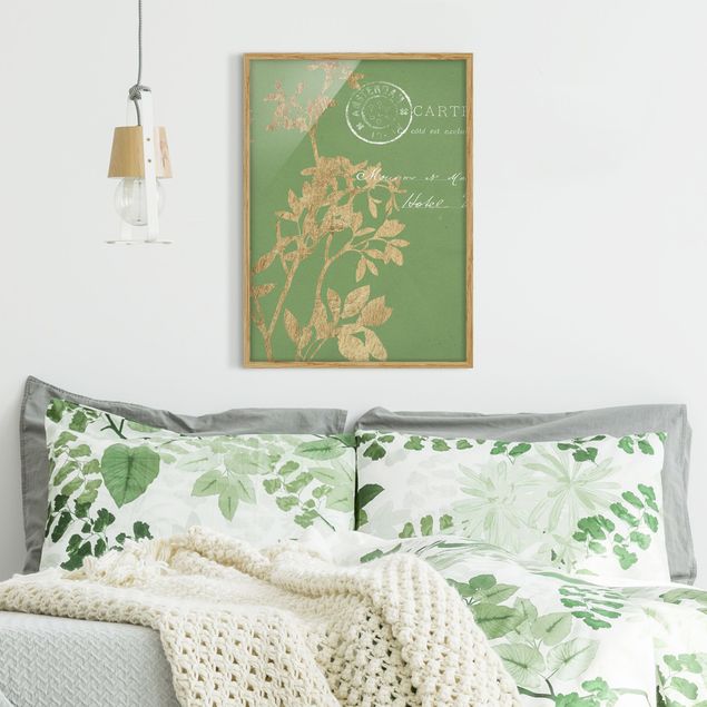 Wanddeko Schlafzimmer Goldene Blätter auf Lind I