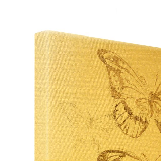 Wanddeko über Bett Schmetterlingskomposition in Gold II