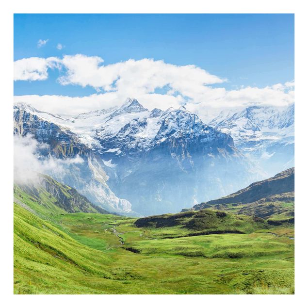 Wanddeko grün Schweizer Alpenpanorama