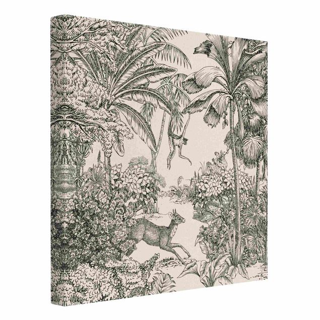 Wanddeko schwarz-weiß Detaillierte Dschungelzeichnung