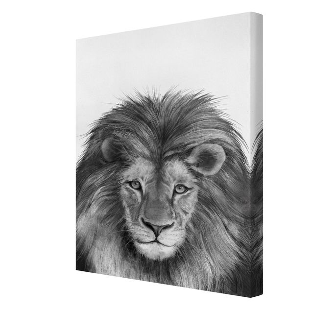 Tiger Leinwand Illustration Löwe Schwarz Weiß Malerei