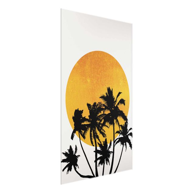 Wanddeko Esszimmer Palmen vor goldener Sonne