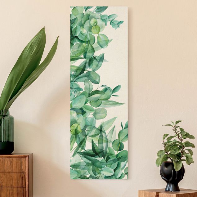 Wanddeko grün Dickicht Eukalyptusblätter Aquarell