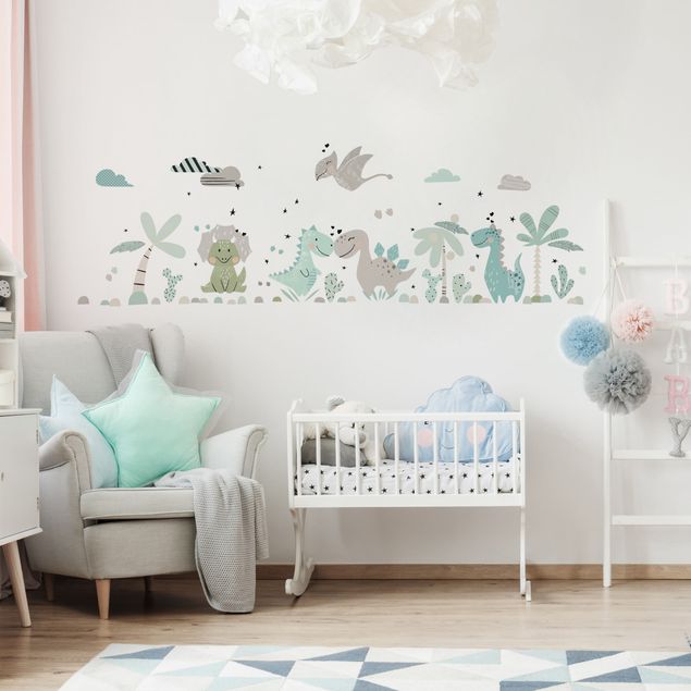 Wanddeko Babyzimmer Dino Set Pastell