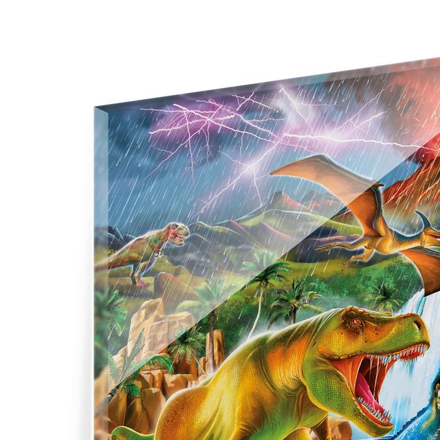 Wanddeko Illustration Dinosaurier im Urzeitgewitter