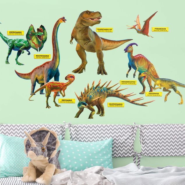 Wanddeko bunt Dinosaurier Set mit Namensschildern