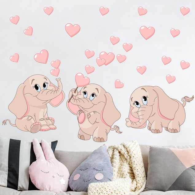 Babyzimmer Deko Drei rosa Elefantenbabies mit Herzen