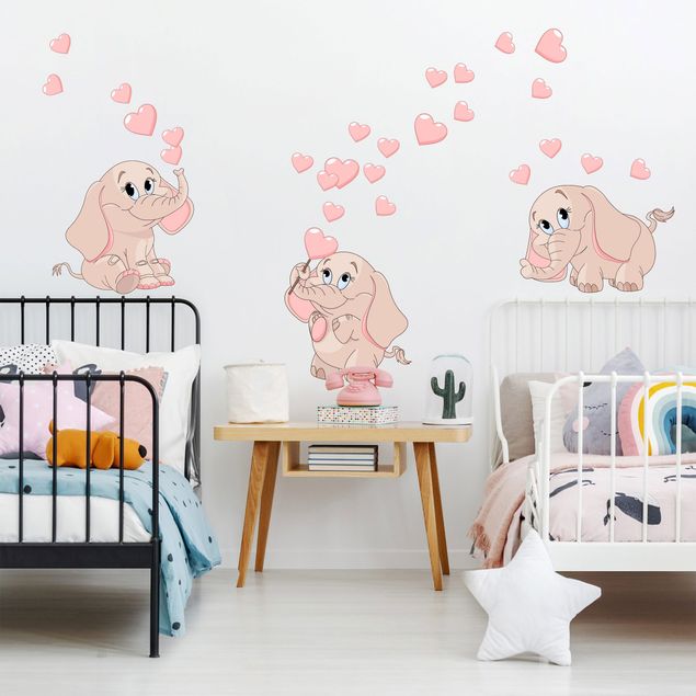 Wanddeko Büro Drei rosa Elefantenbabies mit Herzen
