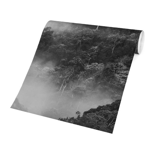 Wanddeko Büro Dschungel im Nebel Schwarz-Weiß