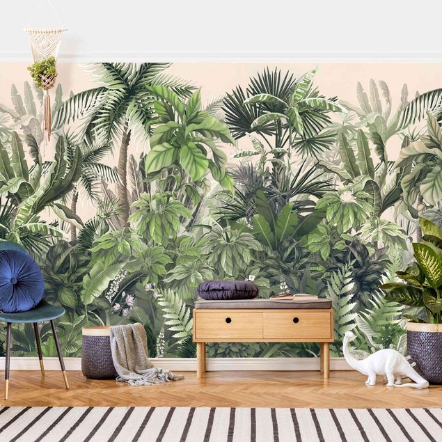 Wanddeko Wohnzimmer Dschungelpflanzen in Grün