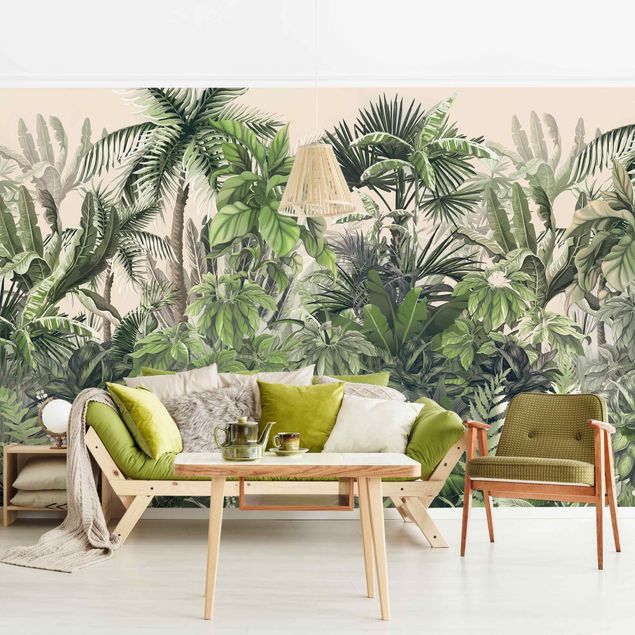 Wanddeko Schlafzimmer Dschungelpflanzen in Grün