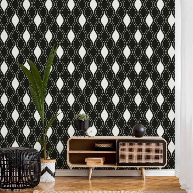 Wanddeko Wohnzimmer Dunkles Retro Muster mit glänzenden Tropfen