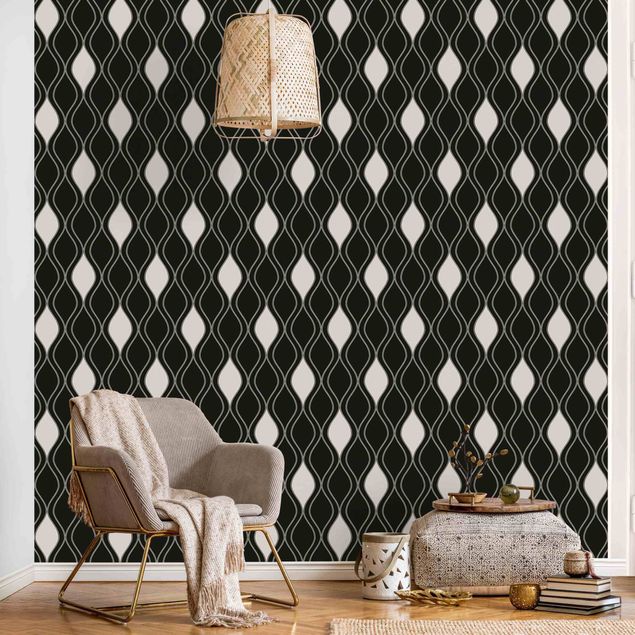 Wanddeko Schlafzimmer Dunkles Retro Muster mit glänzenden Tropfen
