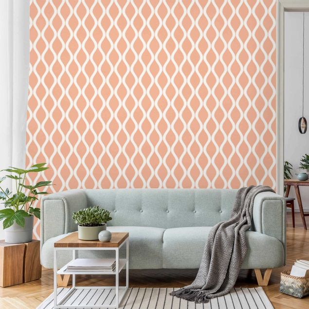 Wanddeko Wohnzimmer Dunkles Retro Muster mit glänzenden Wellen in pfirsich