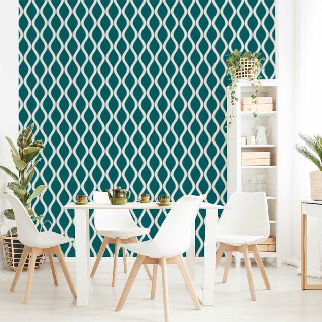 Wanddeko Schlafzimmer Dunkles Retro Muster mit glänzenden Wellen in smaragd