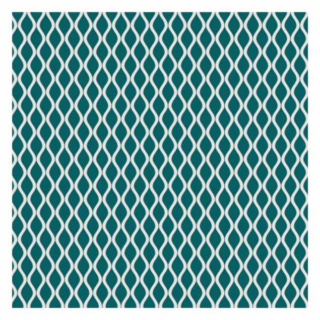 Wanddeko Büro Dunkles Retro Muster mit glänzenden Wellen in smaragd